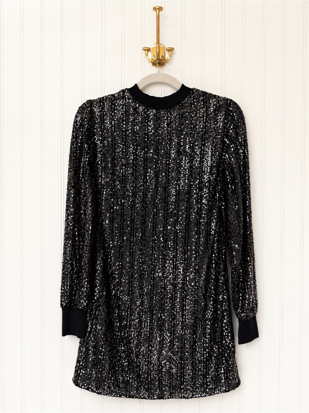 AllSaints Solstice Black Sequin Long Sleeve Mini Dress XS